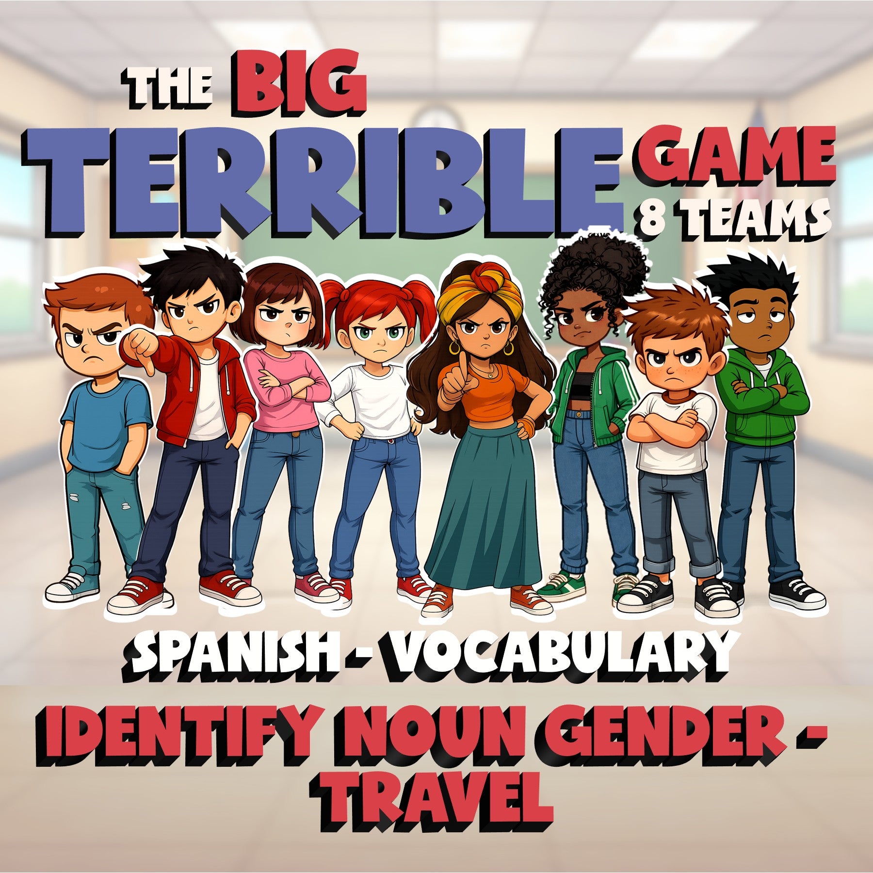 Identify Noun Gender - Travel BIG TERRIBLE GAME - No Prep Spanish Exercise
