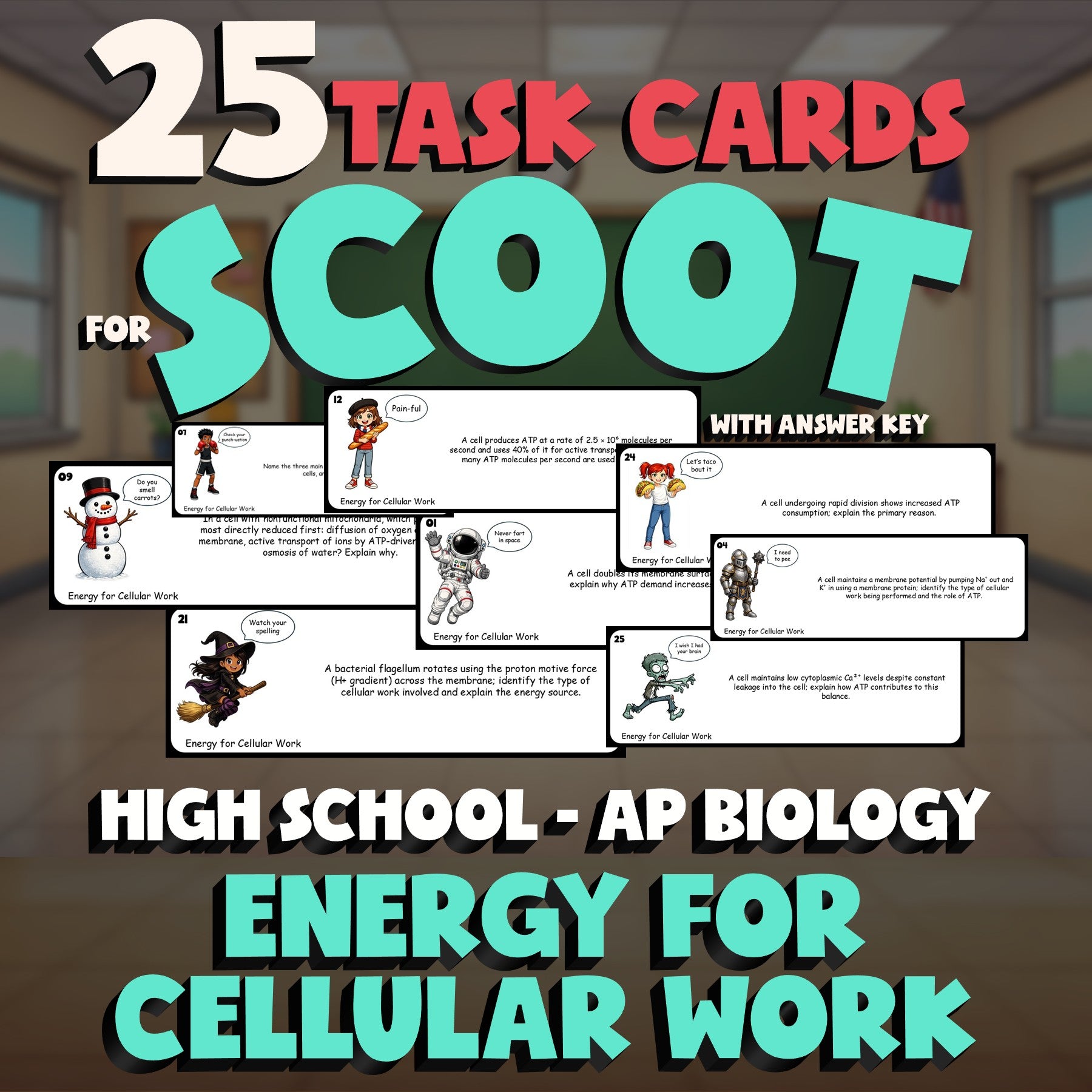 Energy for Cellular Work SCOOT TASK CARDS Science Game - No Prep AP Biology