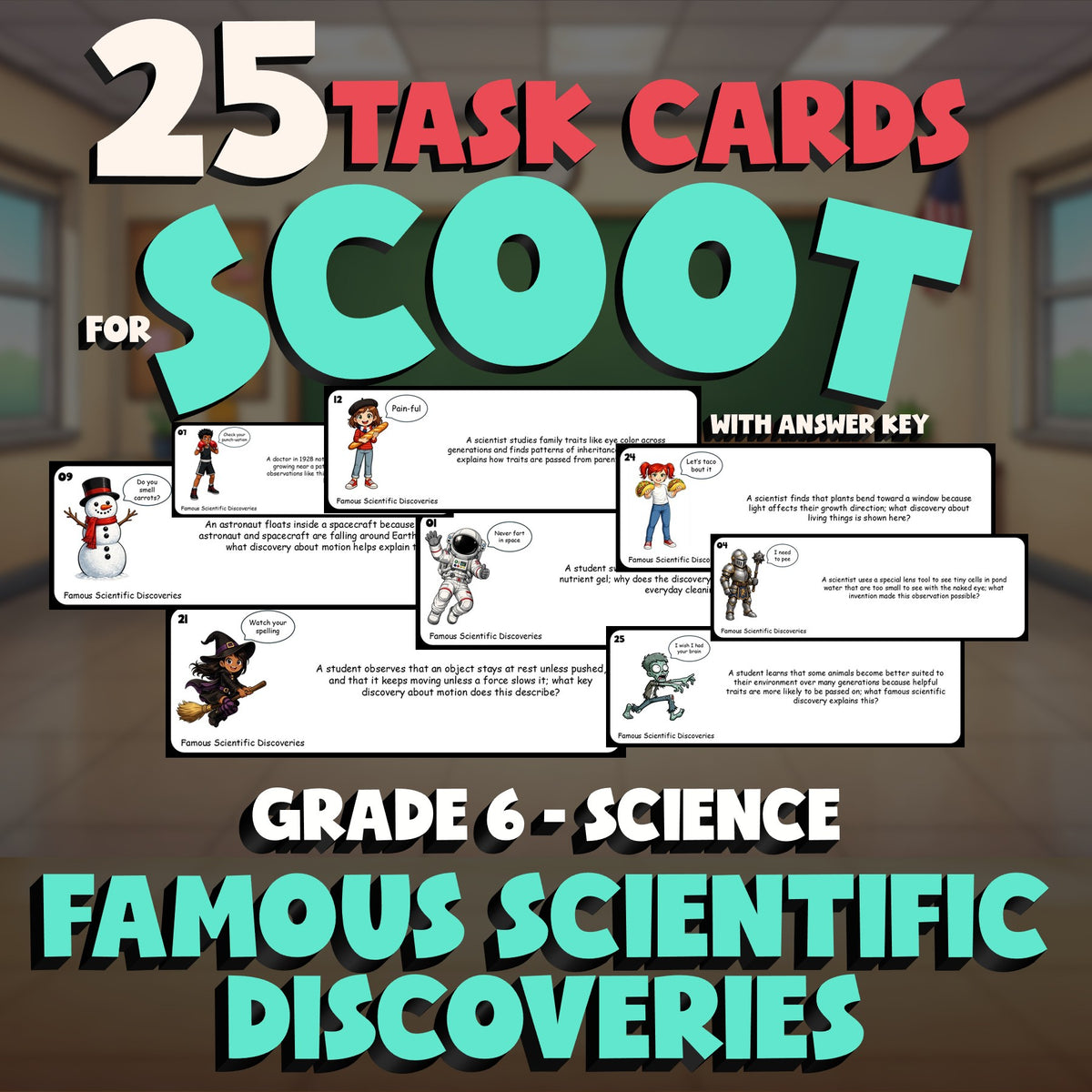 Famous Scientific Discoveries SCOOT TASK CARDS Science Game - No Prep Grade 6
