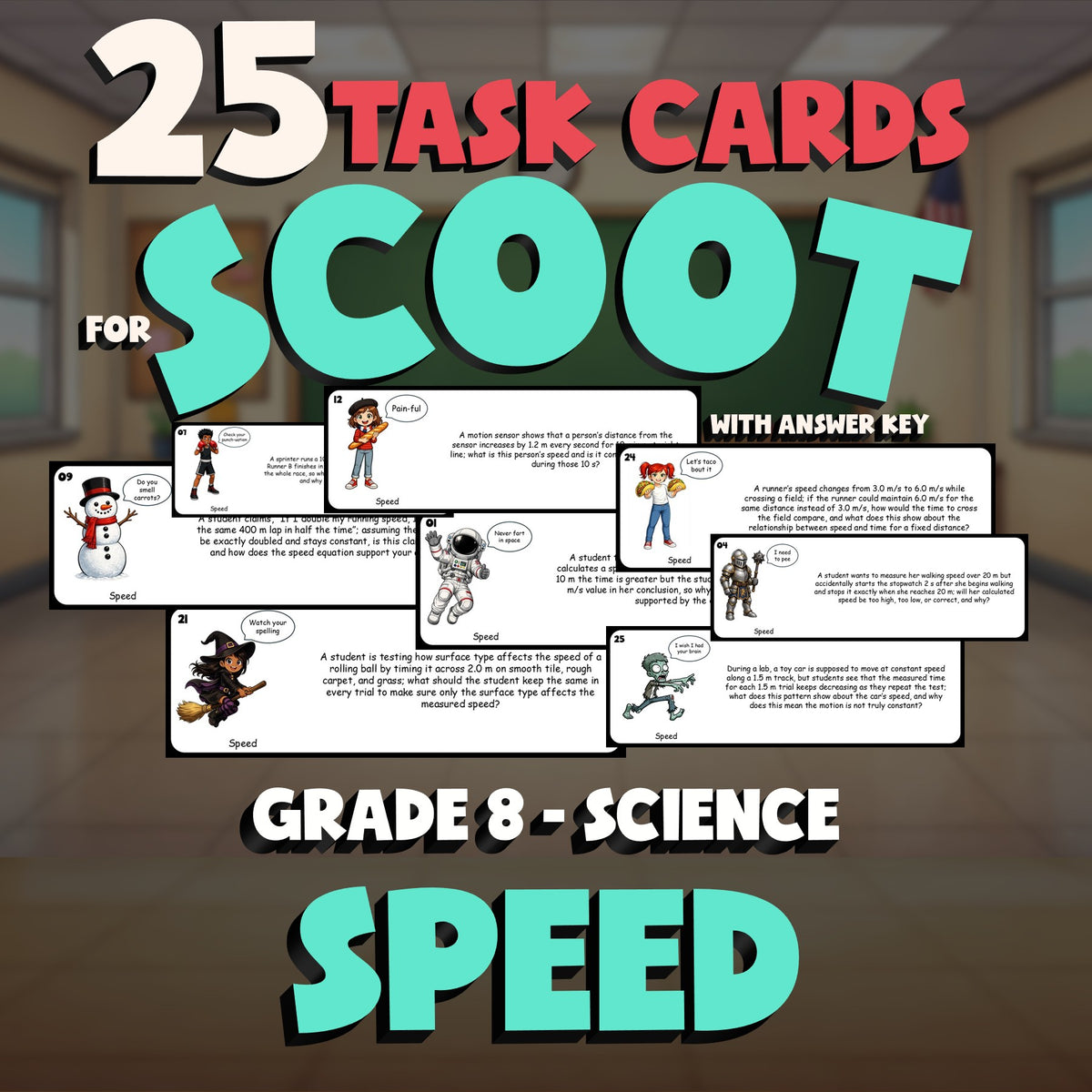 Speed SCOOT TASK CARDS Science Game - No Prep Grade 8 Review Activity