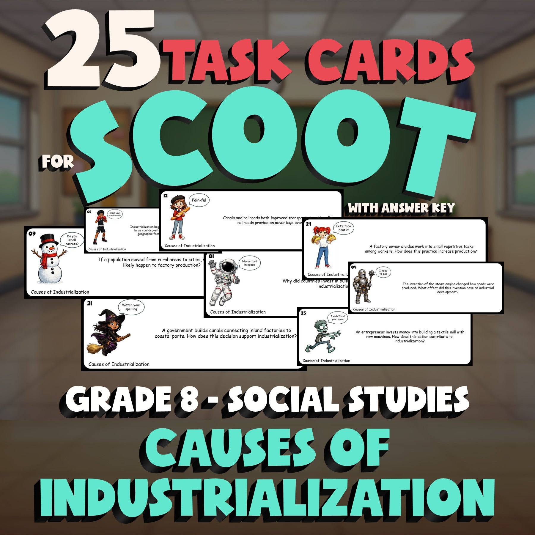 Causes of Industrialization SCOOT TASK CARDS Socials Game - No Prep Grade 8