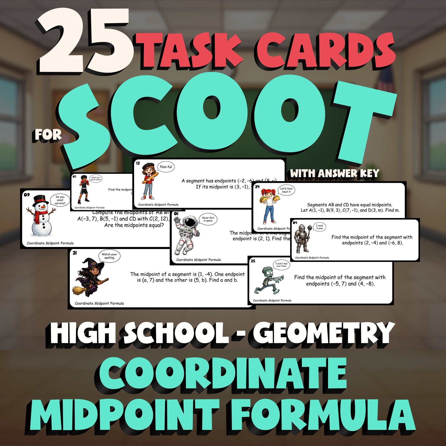 Coordinate Midpoint Formula SCOOT TASK CARDS Math Game - No Prep Geometry Review