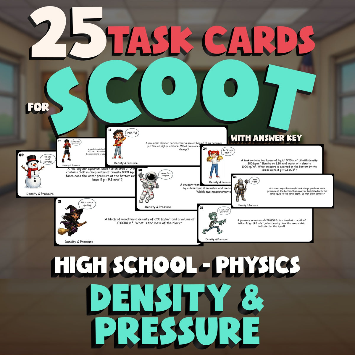 Density & Pressure SCOOT TASK CARDS Science Game - No Prep Physics Review