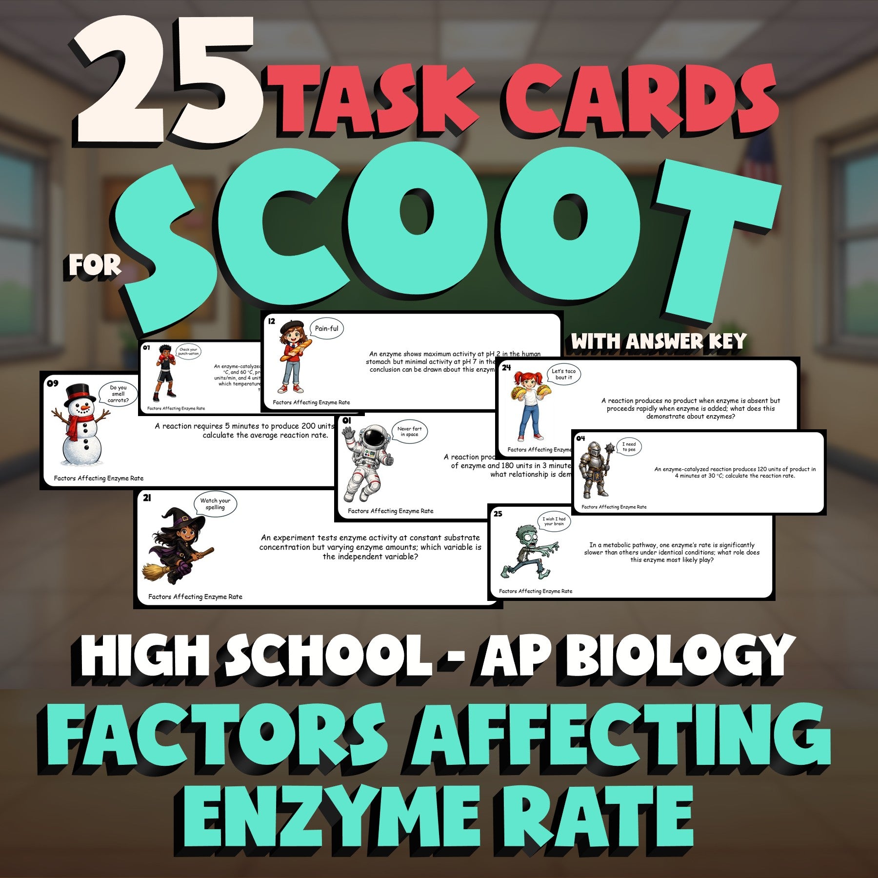 Factors Affecting Enzyme Rate SCOOT TASK CARDS Science Game - No Prep AP Biology
