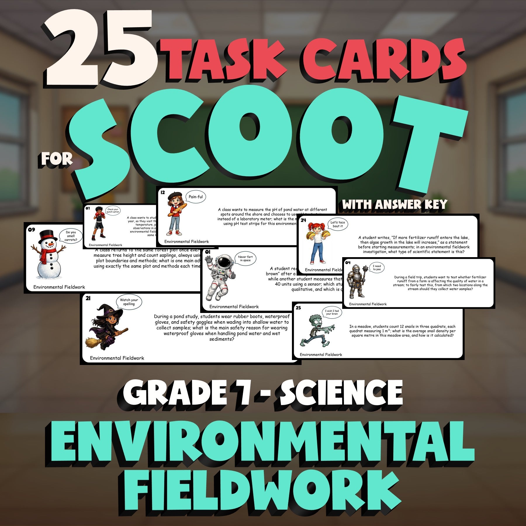 Environmental Fieldwork SCOOT TASK CARDS Science Game - No Prep Grade 7 Review