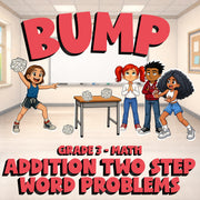 Addition Two Step Word Problems BUMP Math Game - No Prep Grade 3 Review Activity