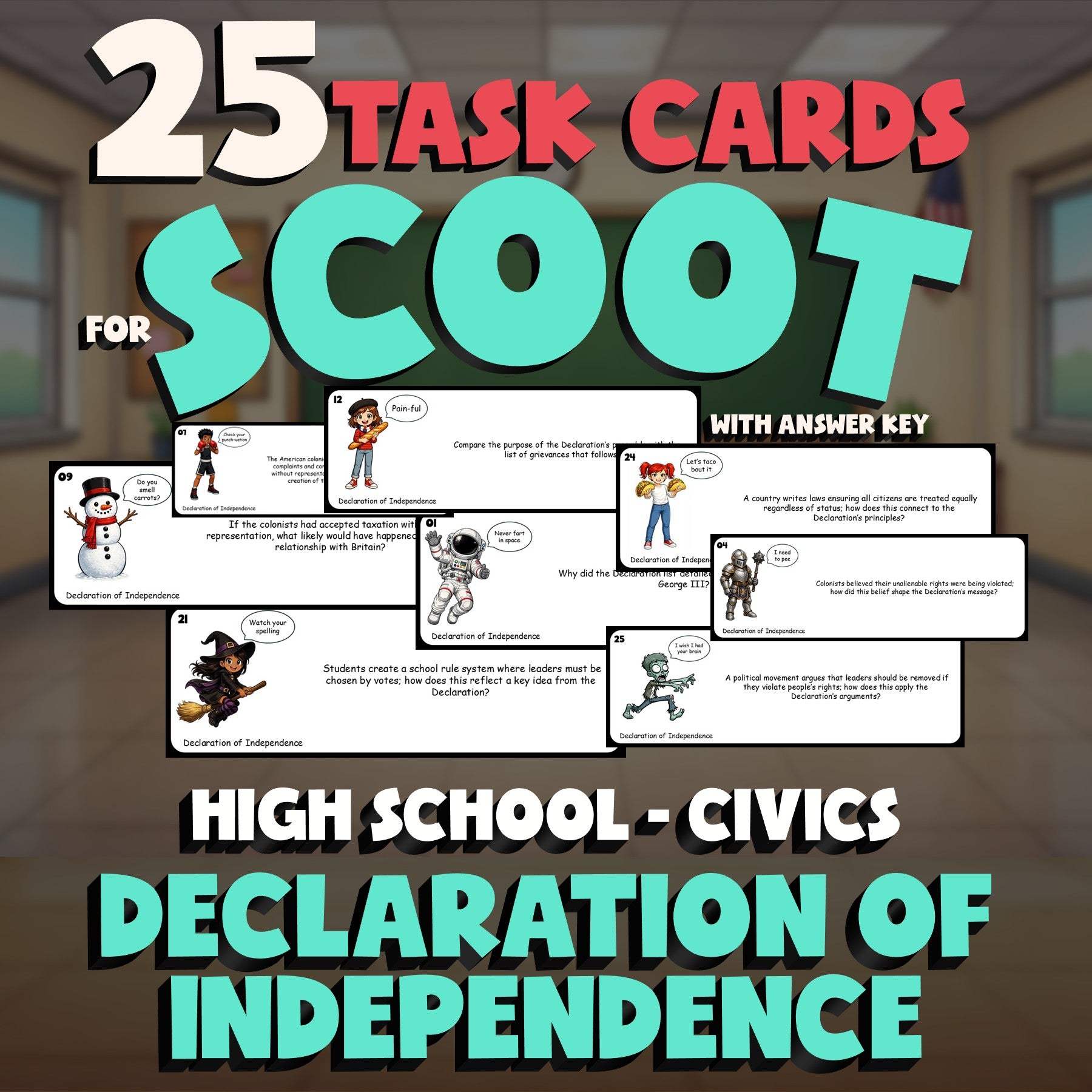 Declaration of Independence SCOOT TASK CARDS Civics Game - No Prep Review