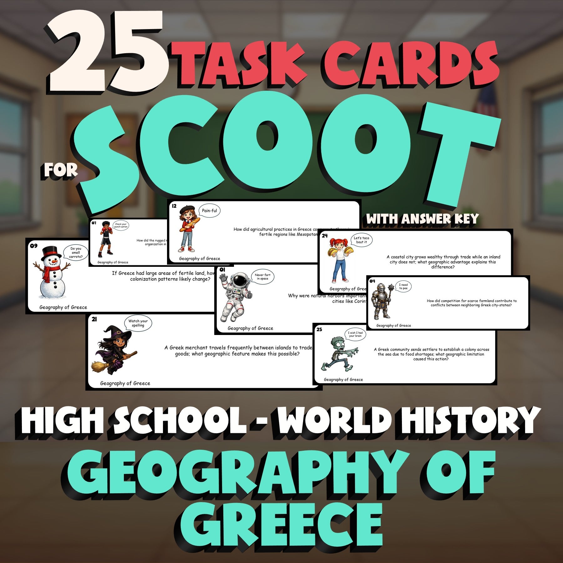 Geography of Greece SCOOT TASK CARDS Game - No Prep World History Review