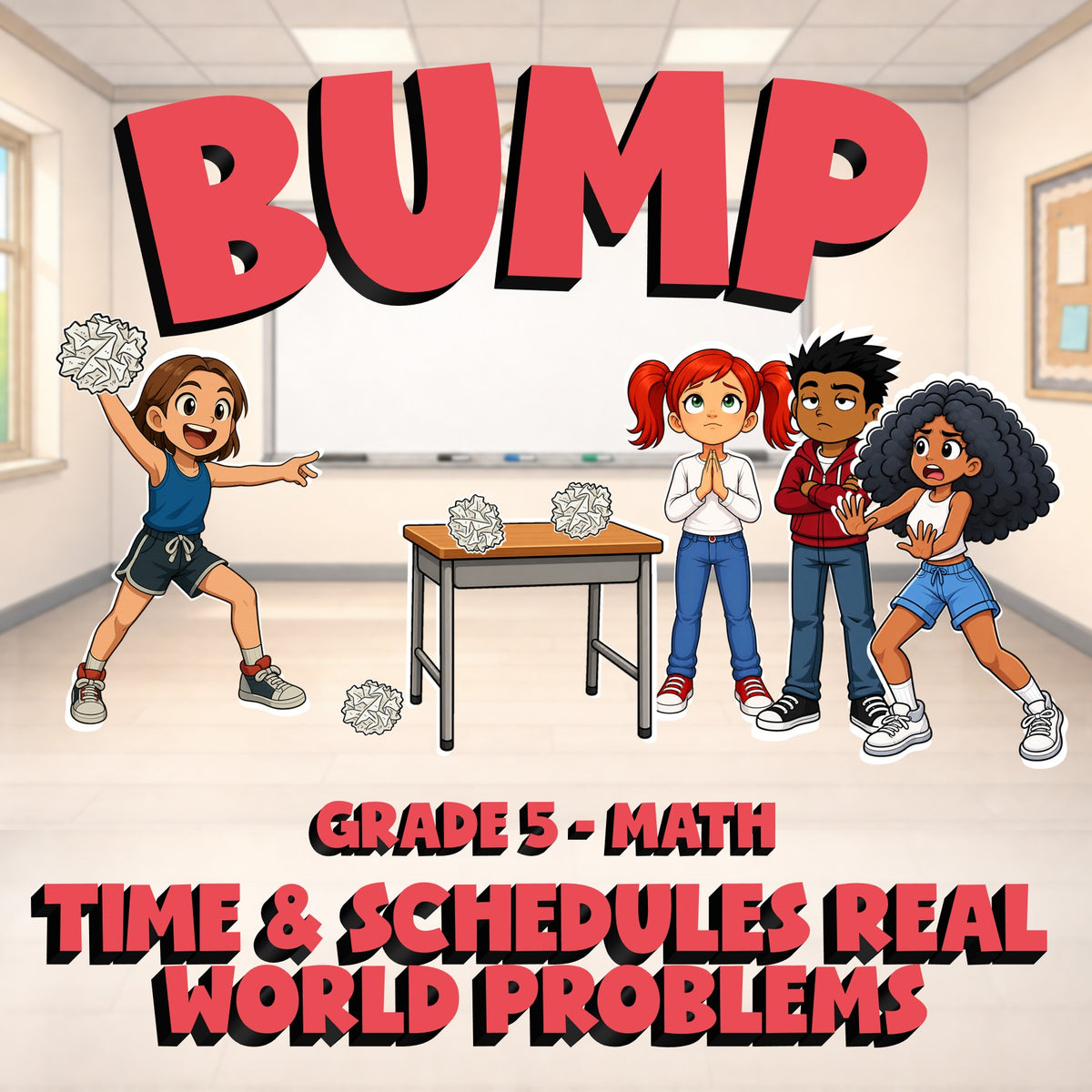 Time & Schedules Real World Problems BUMP Math Game - No Prep Grade 5 Review