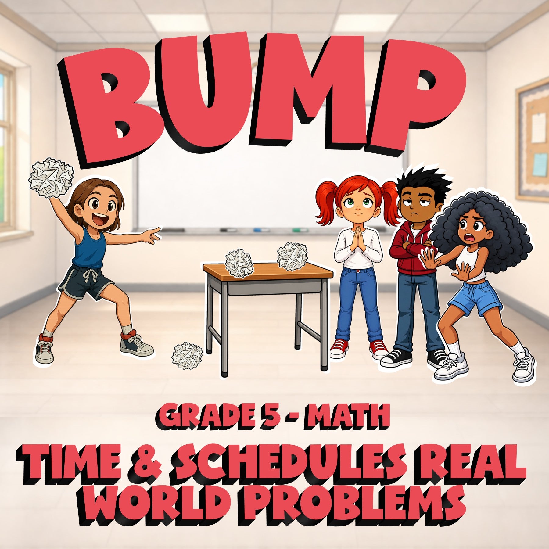 Time & Schedules Real World Problems BUMP Math Game - No Prep Grade 5 Review
