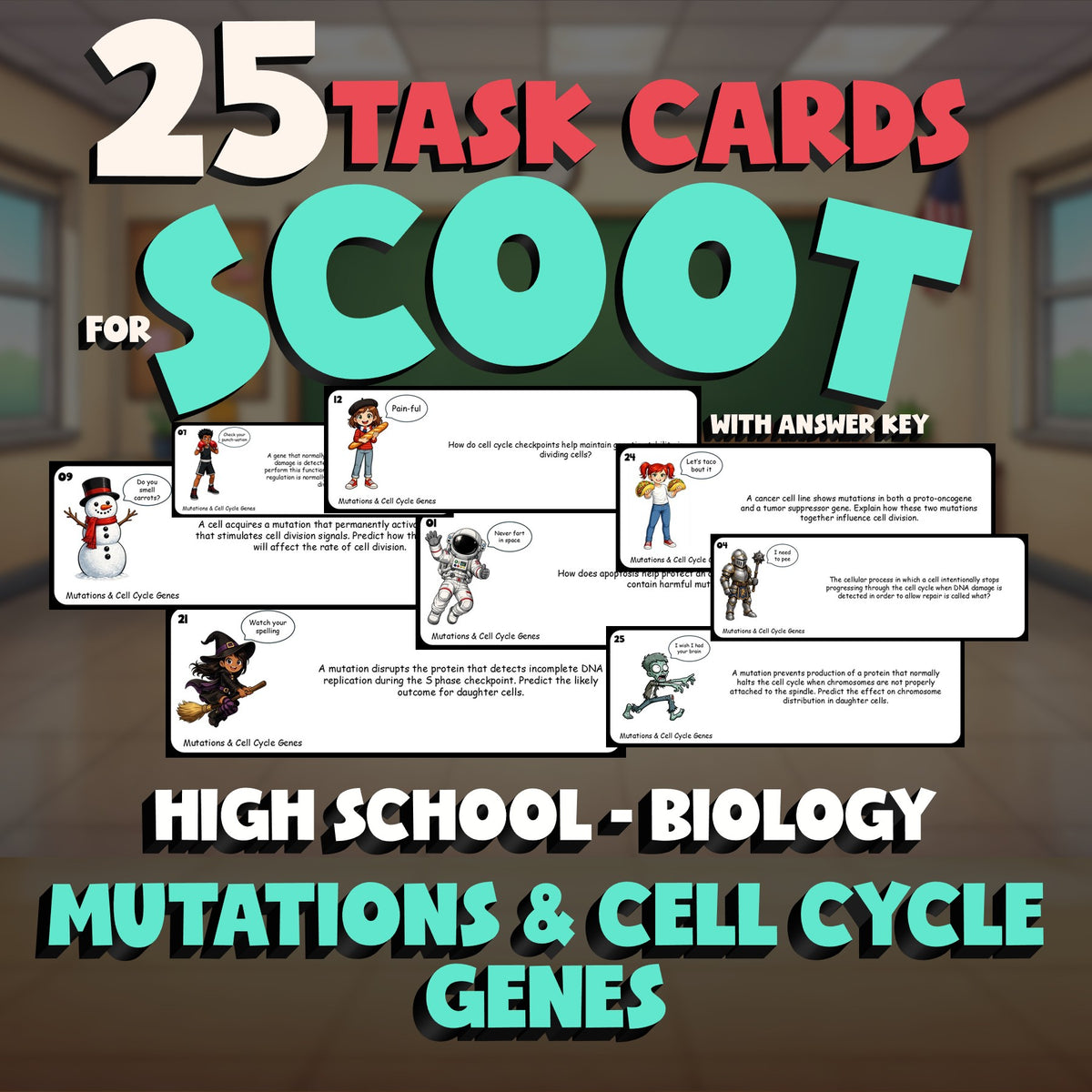 Mutations & Cell Cycle Genes SCOOT TASK CARDS Science Game - No Prep Biology