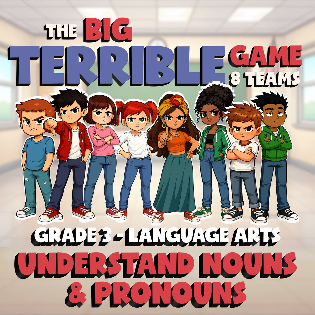 Understand Nouns & Pronouns BIG TERRIBLE GAME - No Prep Grade 3 ELA Review