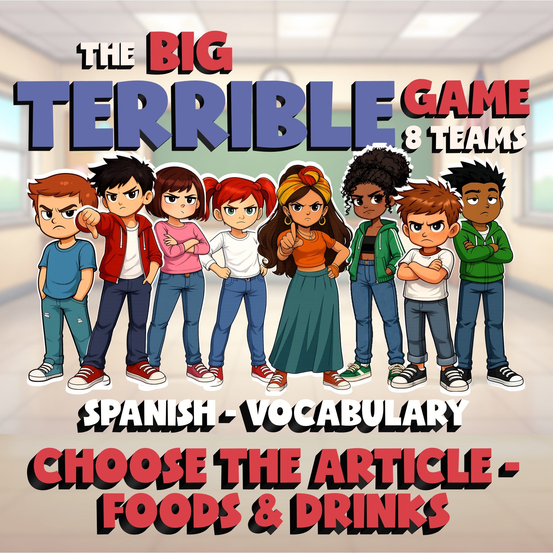 Choose The Article - Foods & Drinks BIG TERRIBLE GAME - No Prep Spanish Exercise