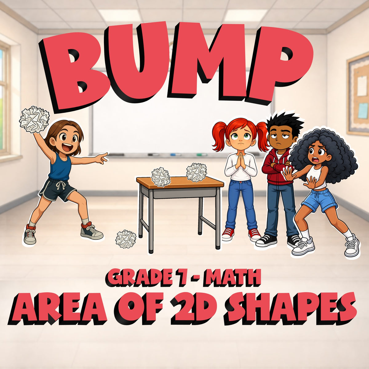 Area of 2D Shapes BUMP Math Game - No Prep Grade 7 Review Activity