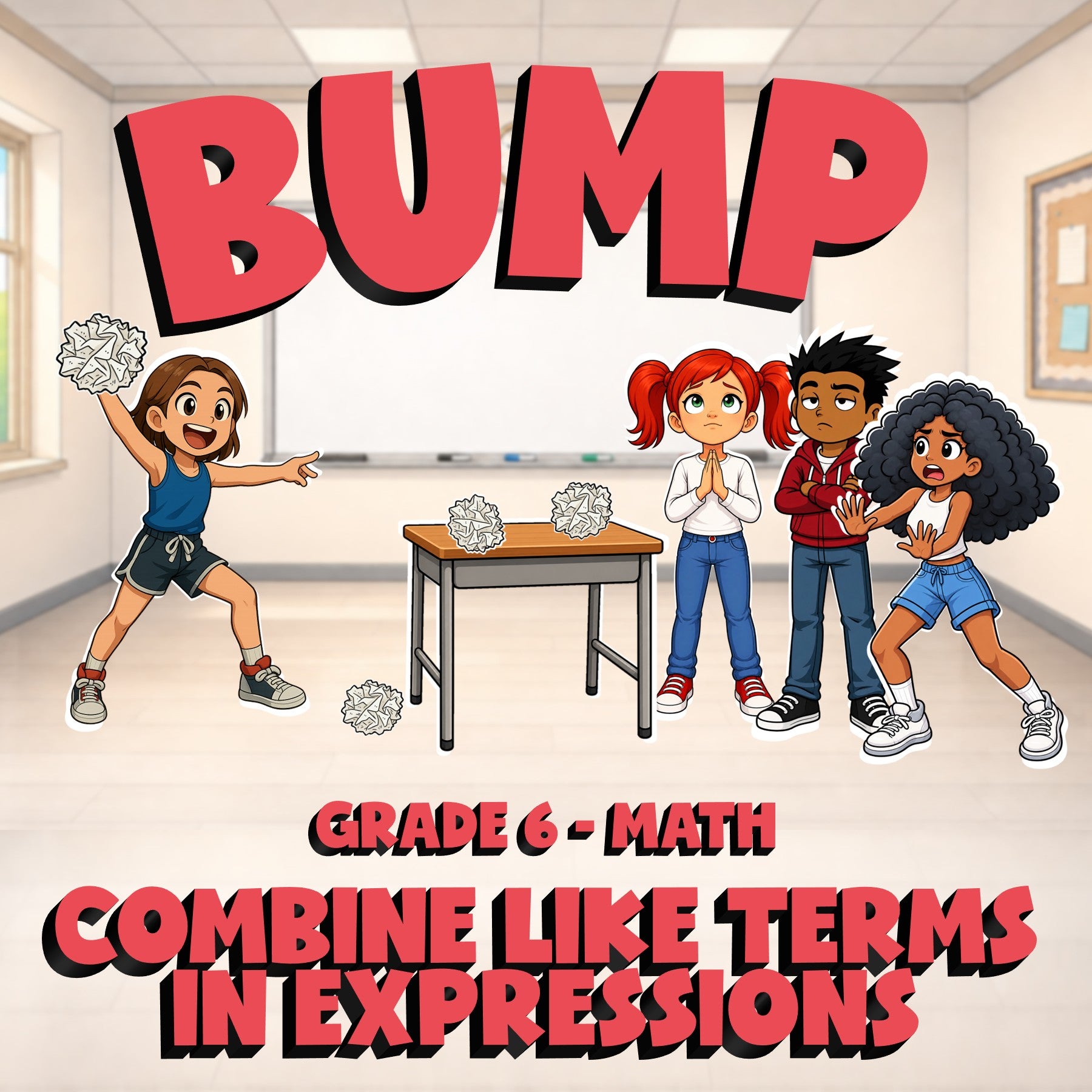 Combine Like Terms in Expressions BUMP Math Game - No Prep Grade 6 Review