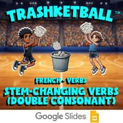 Stem-changing verbs (double consonant) TRASHKETBALL French Game - No Prep