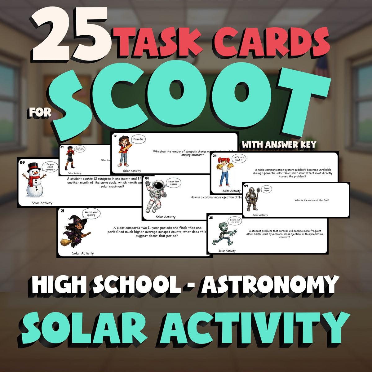 Solar Activity SCOOT TASK CARDS Science Game - No Prep Astronomy Review Activity