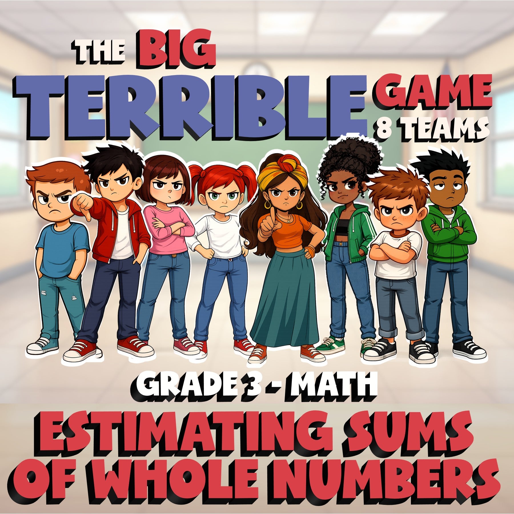 Estimating Sums of Whole Numbers BIG TERRIBLE GAME - No Prep Grade 3 Math Review