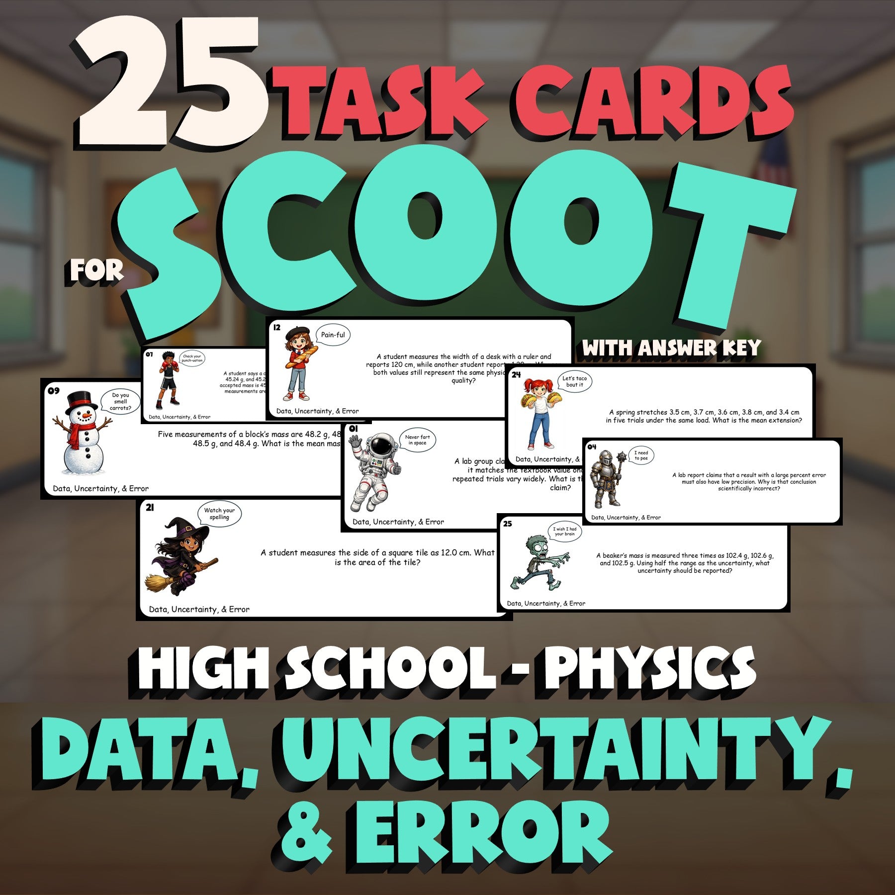 Data, Uncertainty, & Error SCOOT TASK CARDS Science Game - No Prep Physics