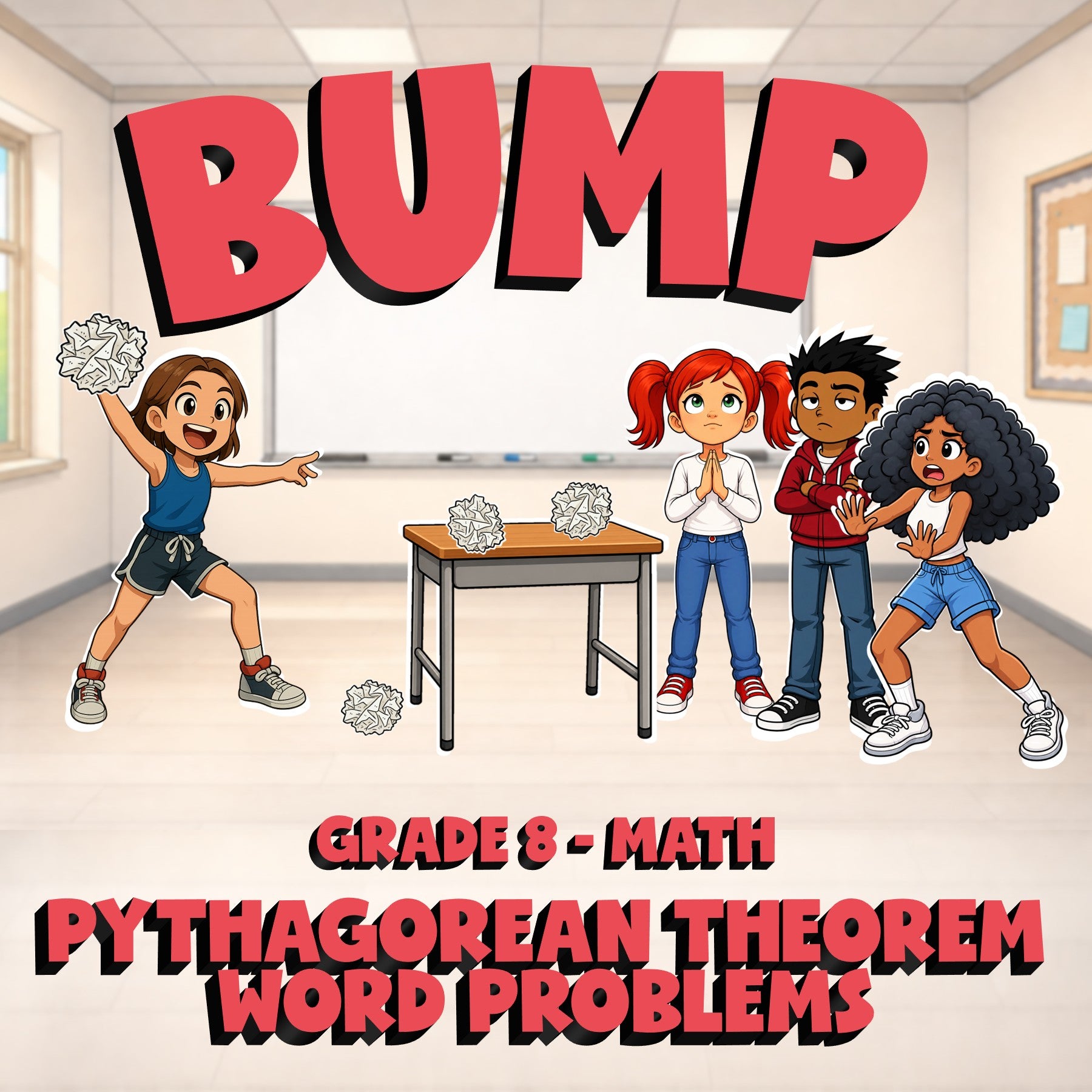 Pythagorean Theorem Word Problems BUMP Math Game - No Prep Grade 8 Review