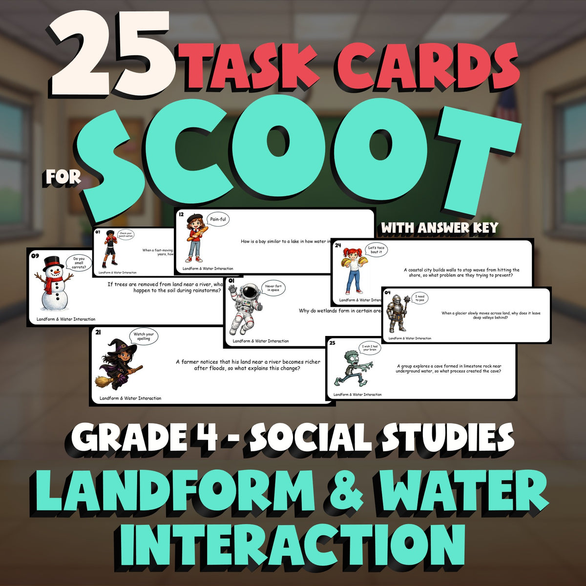 Landform & Water Interaction SCOOT TASK CARDS Socials Game - No Prep Grade 4