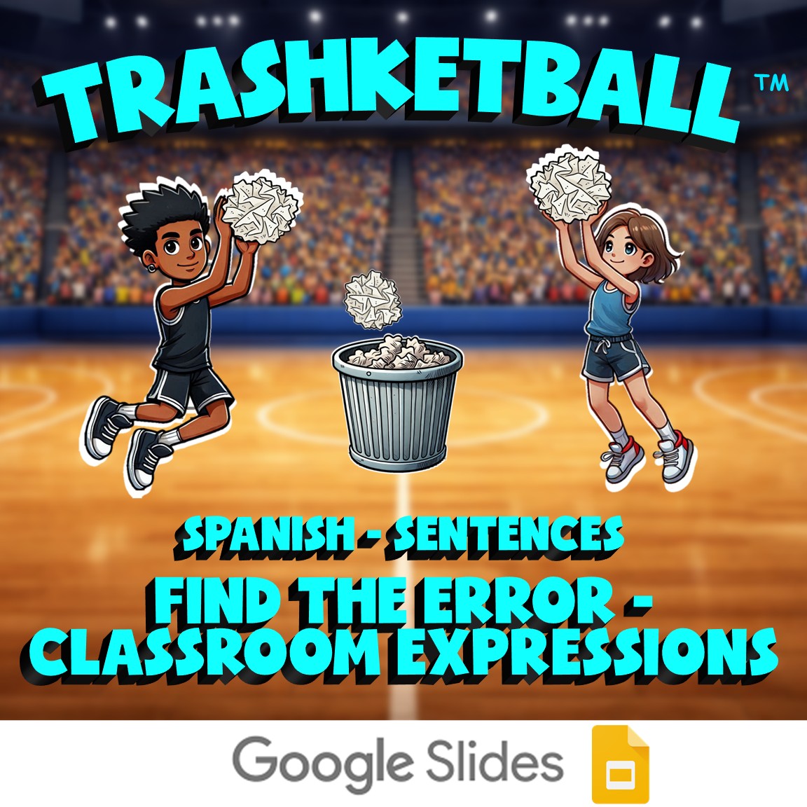 Find the Error - Classroom Expressions TRASHKETBALL Spanish Game - No Prep