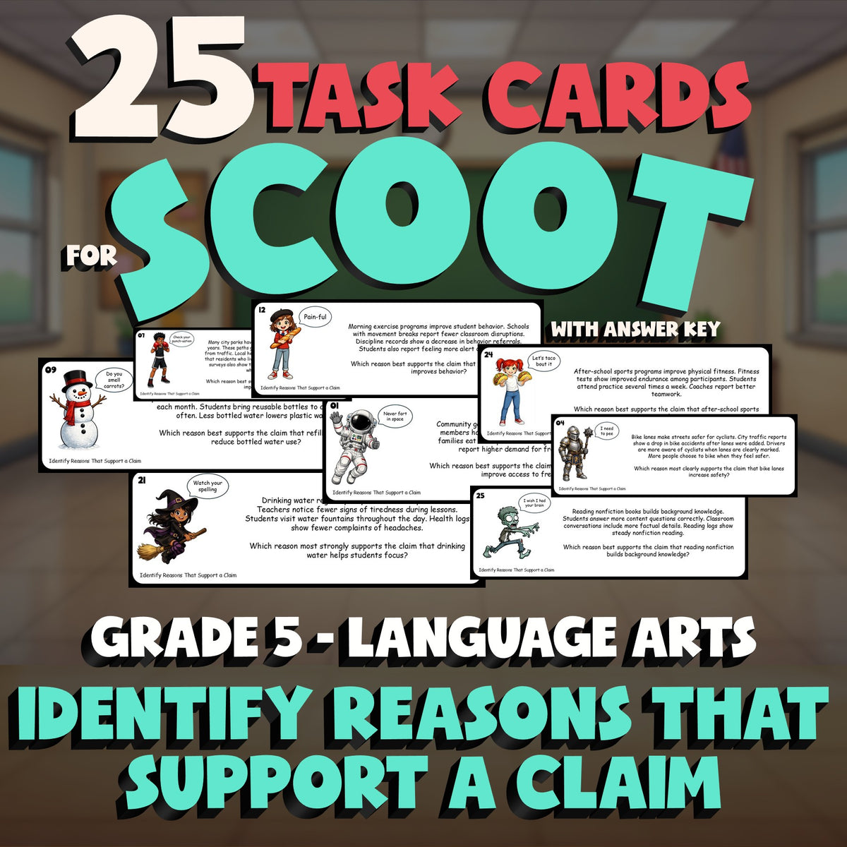 Identify Reasons That Support a Claim SCOOT TASK CARDS ELA Game - Grade 5