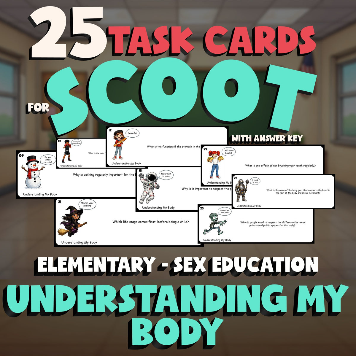 Understanding My Body SCOOT TASK CARDS Game - No Prep Elementary Sex Education