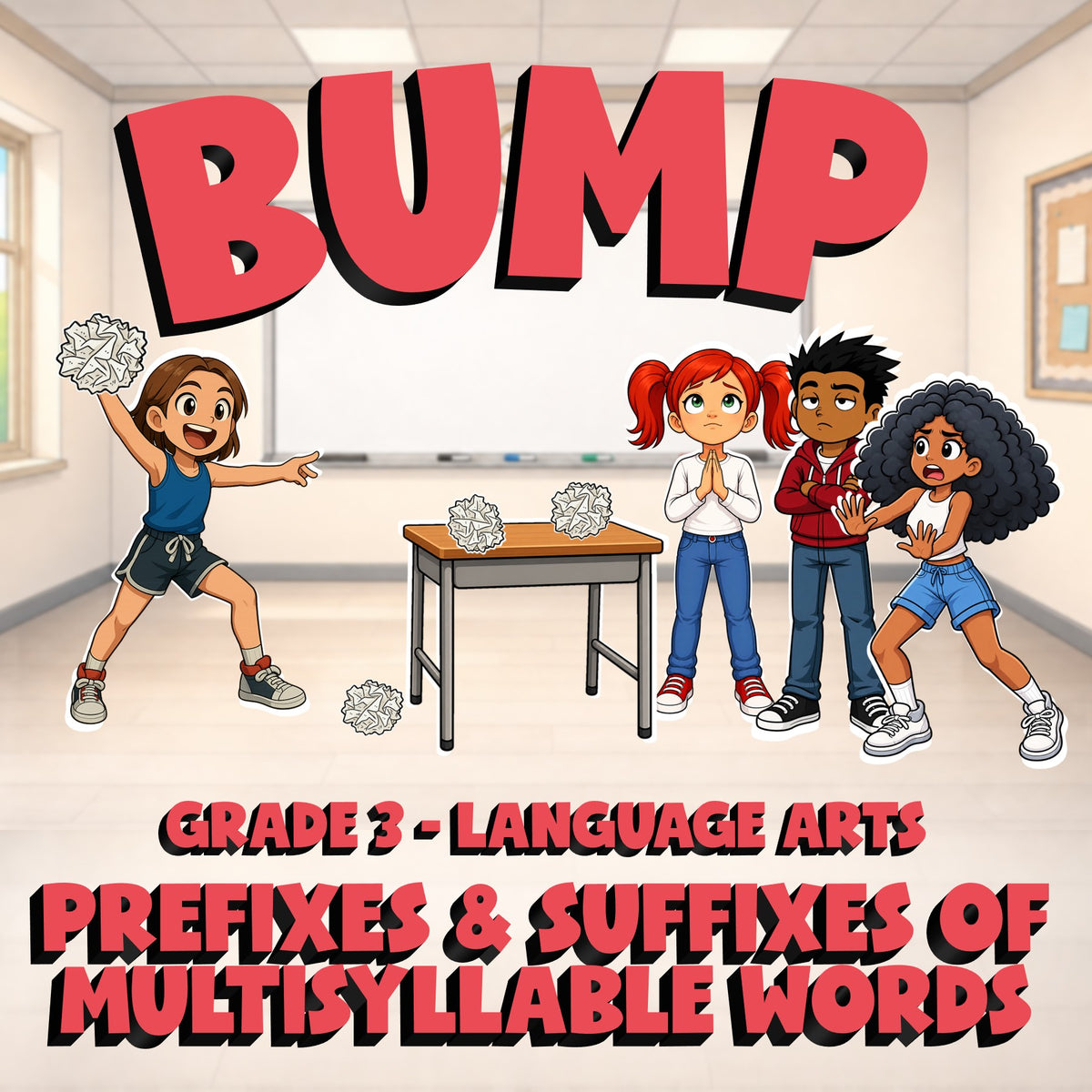 Prefixes & Suffixes of Multisyllable Words BUMP ELA Game - No Prep Grade 3