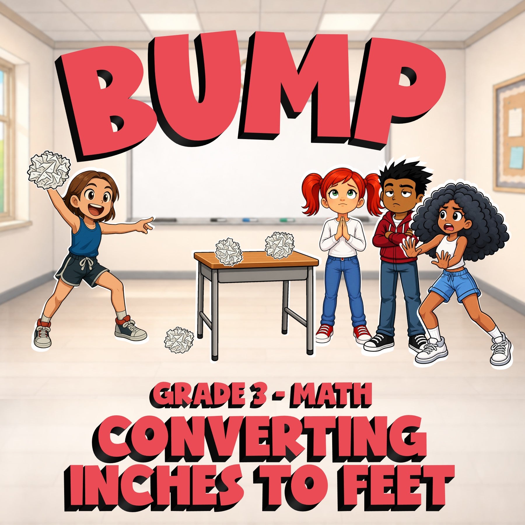 Converting Inches to Feet BUMP Math Game - No Prep Grade 3 Review Activity