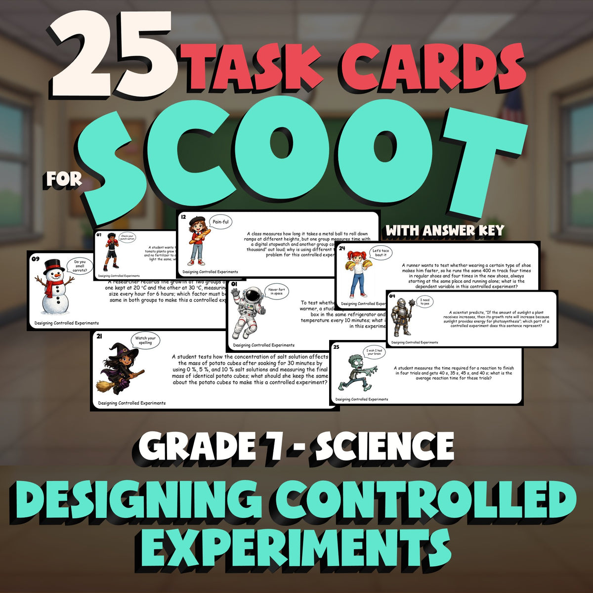 Designing Controlled Experiments SCOOT TASK CARDS Science Game - No Prep Grade 7
