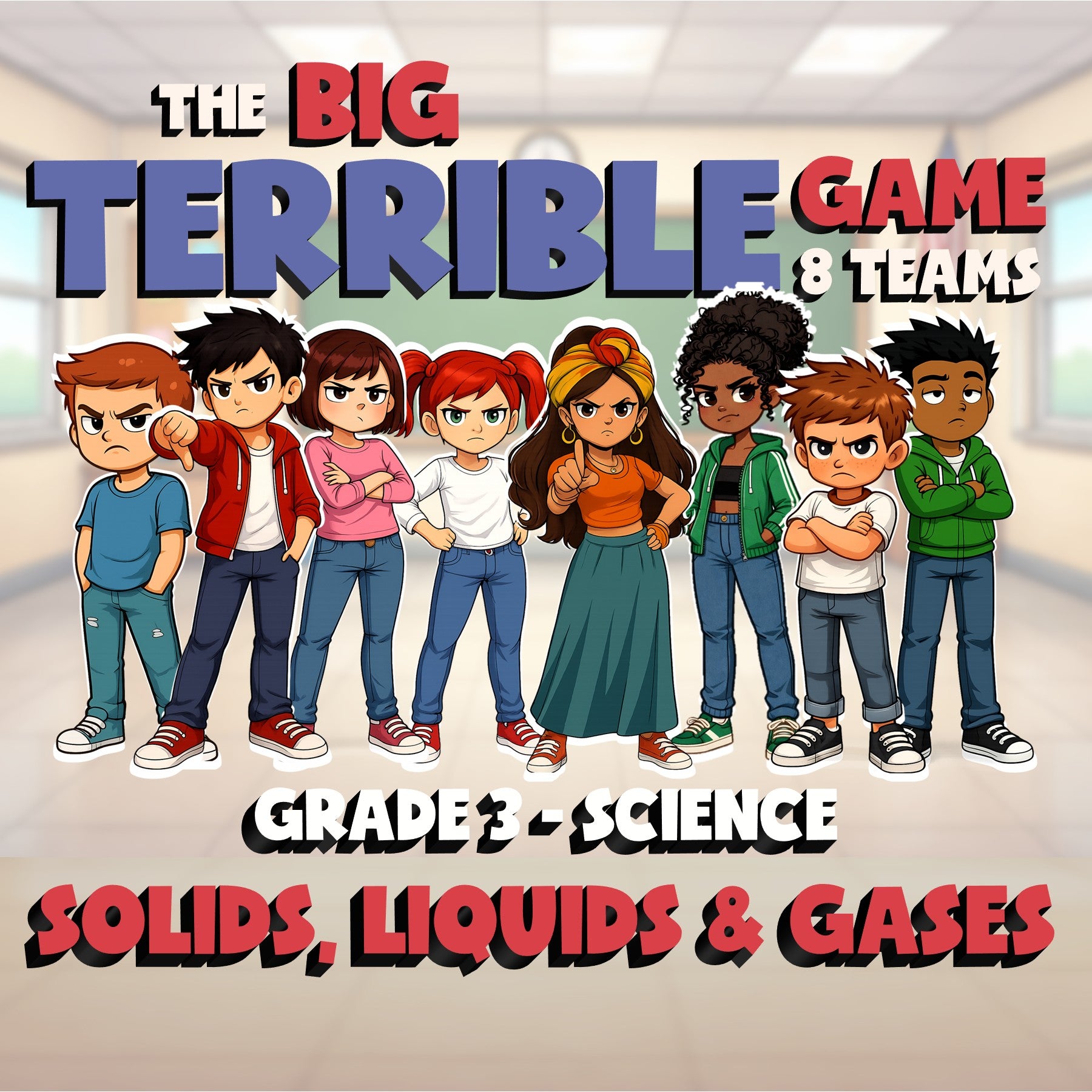 Solids, Liquids & Gases BIG TERRIBLE GAME - No Prep Grade 3 Science Review