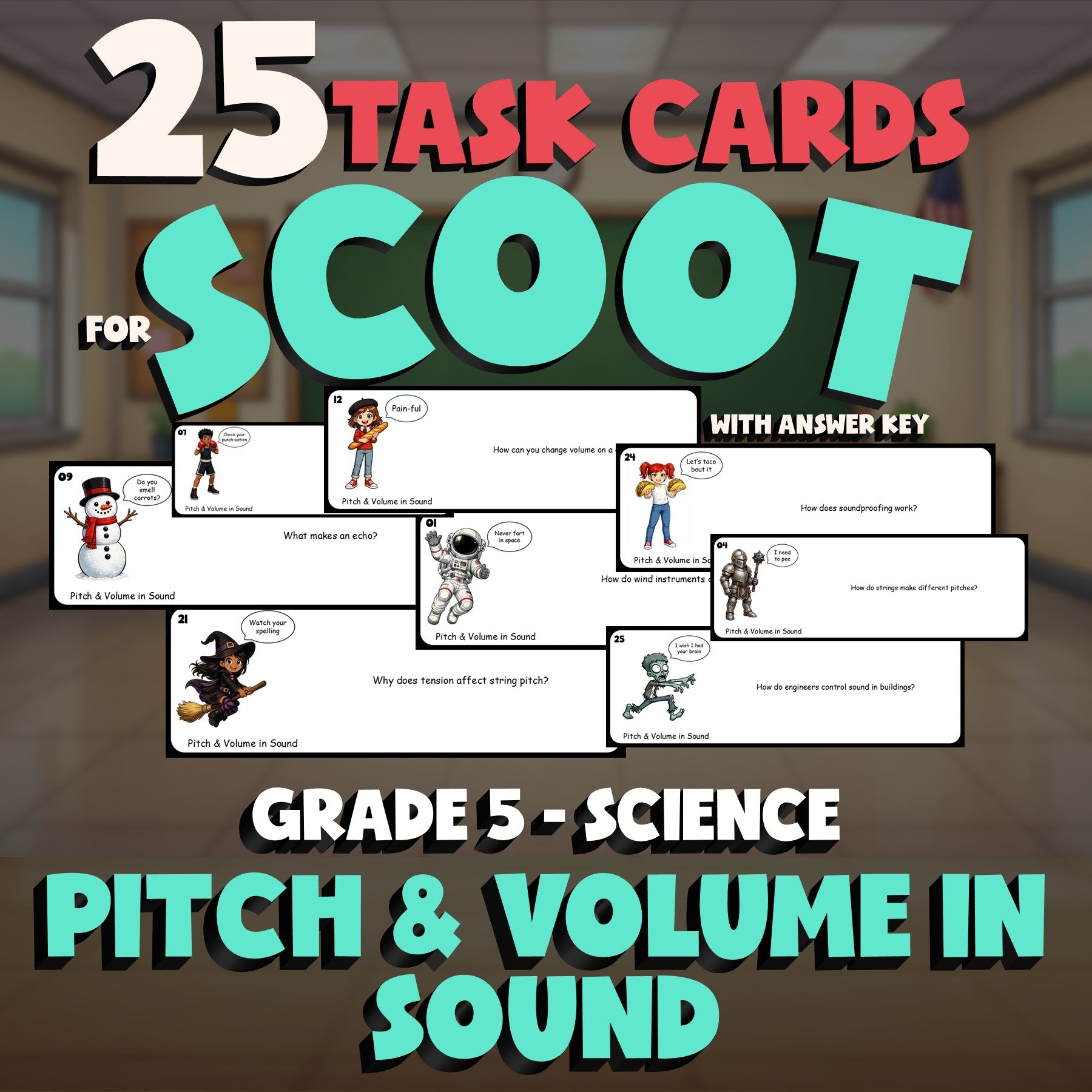 Pitch & Volume in Sound SCOOT TASK CARDS Science Game - No Prep Grade 5 Review
