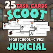 Judicial SCOOT TASK CARDS Civics Game - No Prep Review Activity