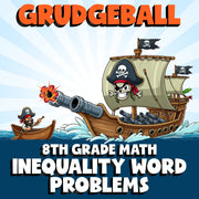 Inequality Word Problems GRUDGEBALL Math Game - No Prep Grade 8 Review Activity