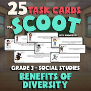 Benefits of Diversity SCOOT TASK CARDS Socials Game - No Prep Grade 3 Review