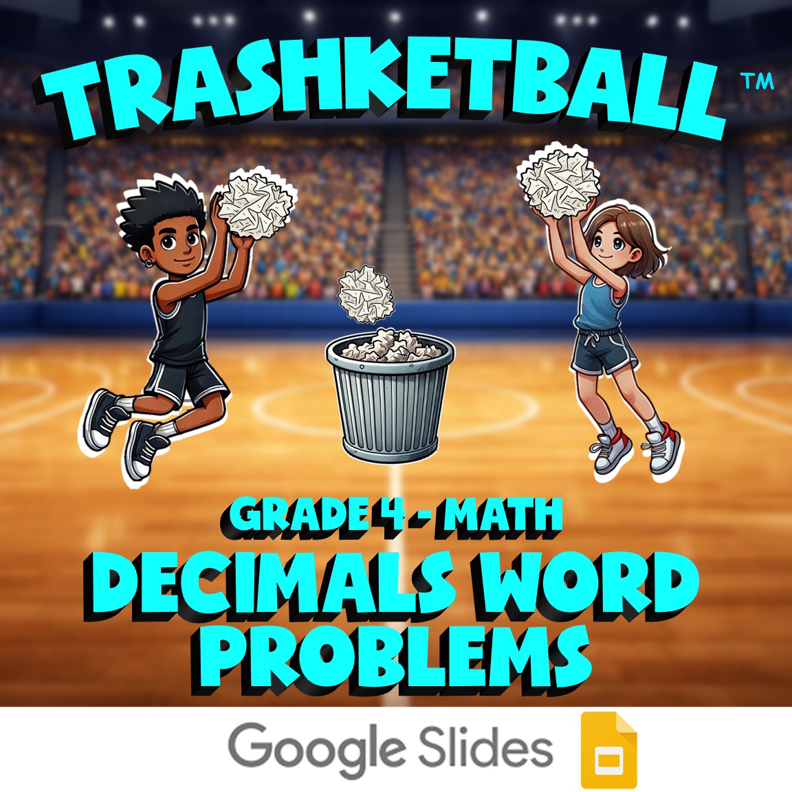 Decimals Word Problems TRASHKETBALL Math Game - No Prep Grade 4 Review Activity