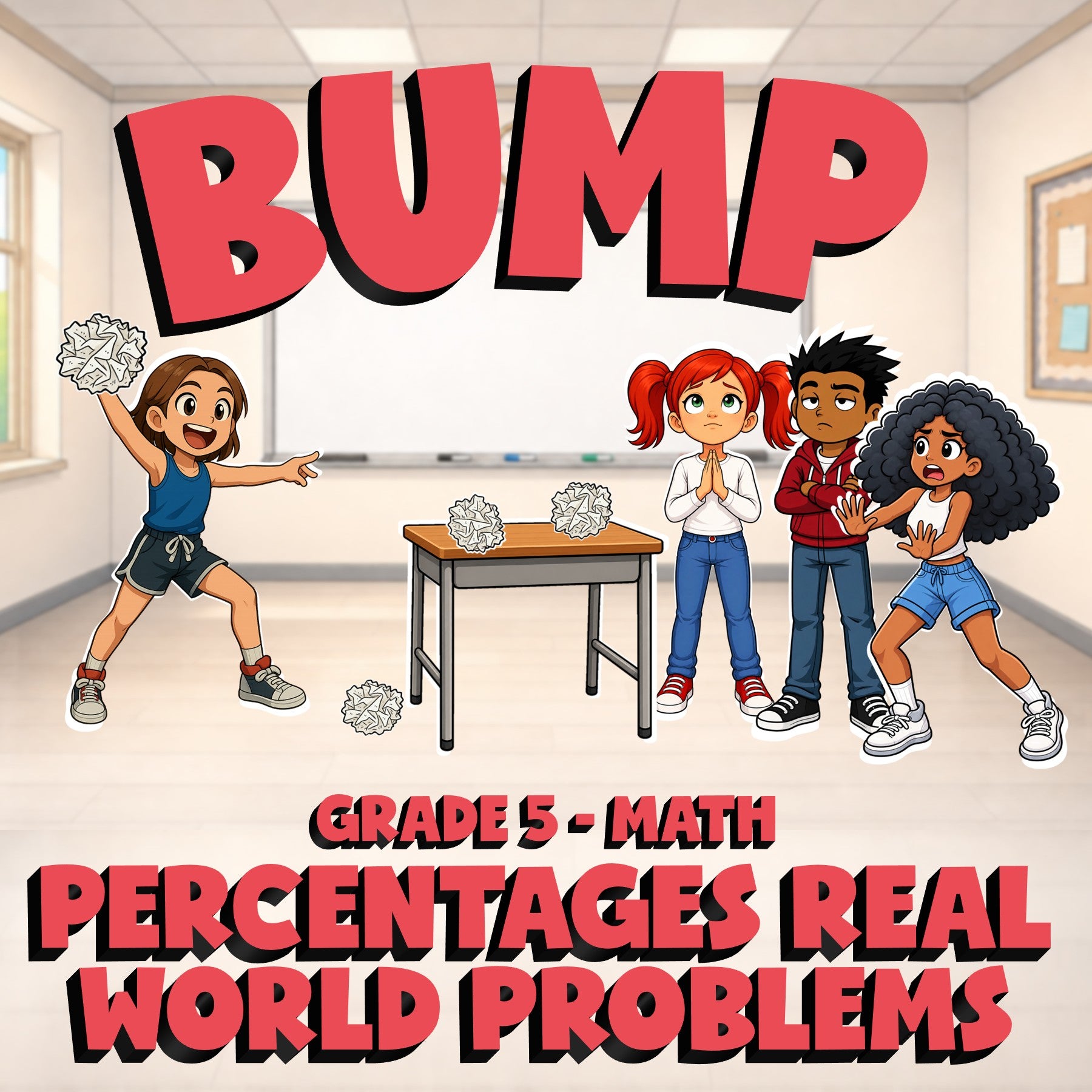 Percentages Real World Problems BUMP Math Game - No Prep Grade 5 Review Activity