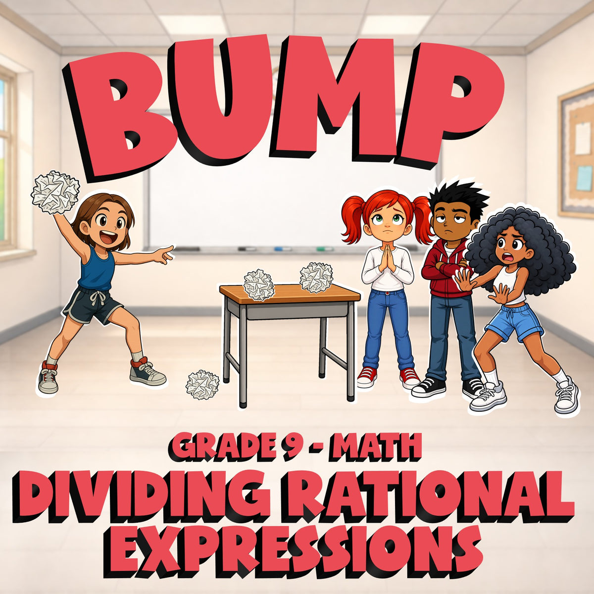 Dividing Rational Expressions BUMP Math Game - No Prep Grade 9 Review Activity