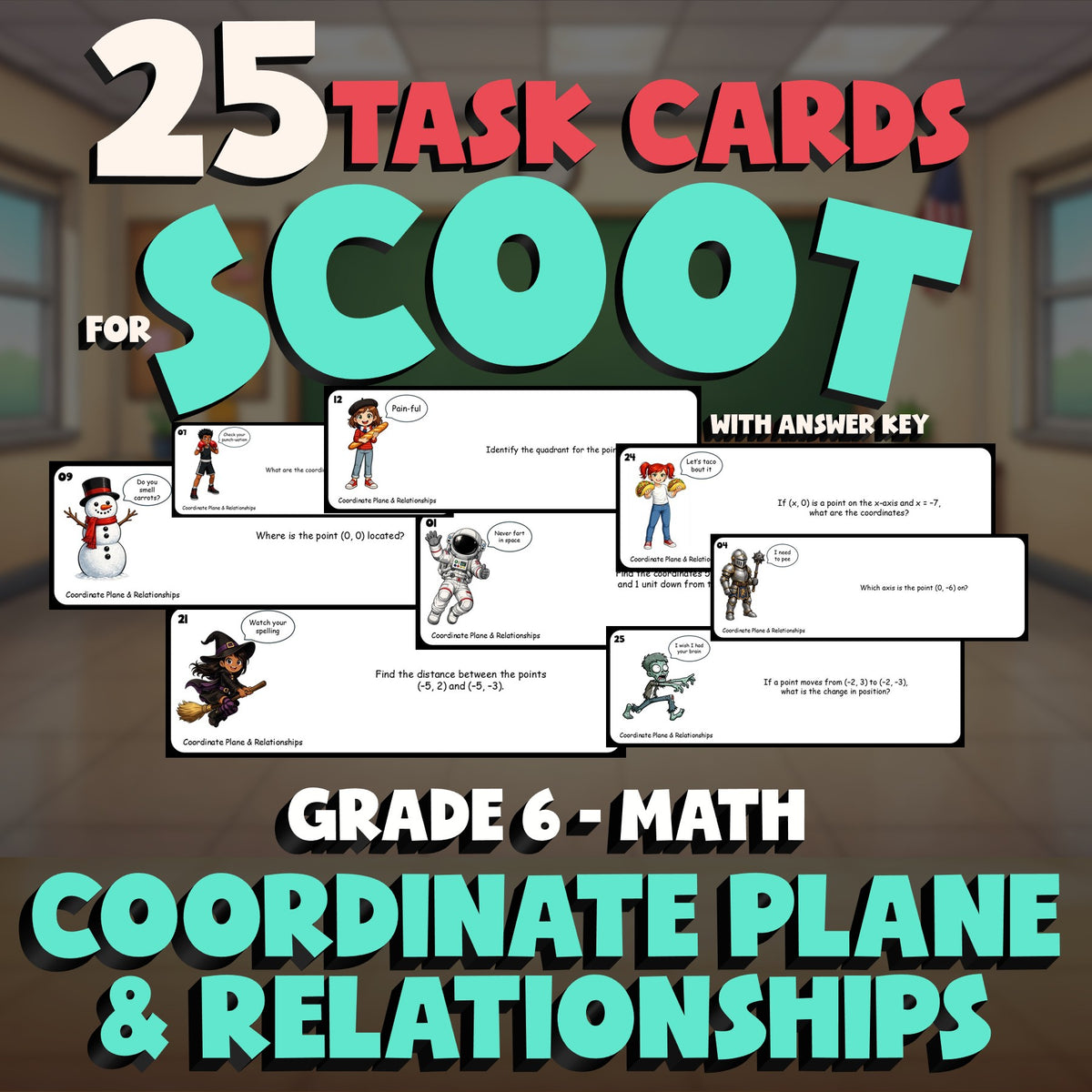 Coordinate Plane & Relationships SCOOT TASK CARDS Math Game - No Prep Grade 6