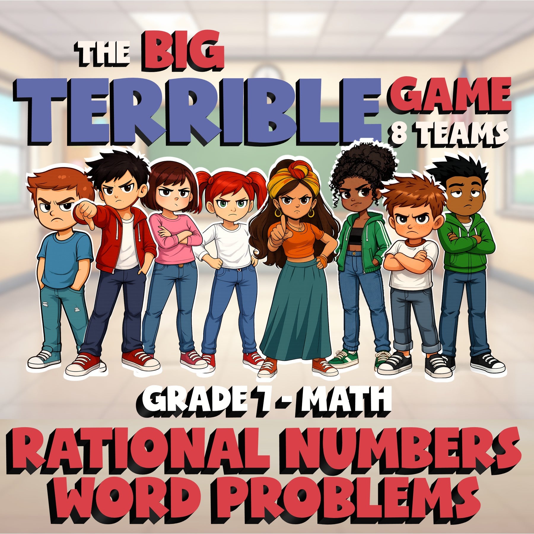 Rational Numbers Word Problems BIG TERRIBLE GAME - No Prep Grade 7 Math Review