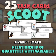 Relationship of Quantities with Variables SCOOT TASK CARDS Math Game - Grade 7