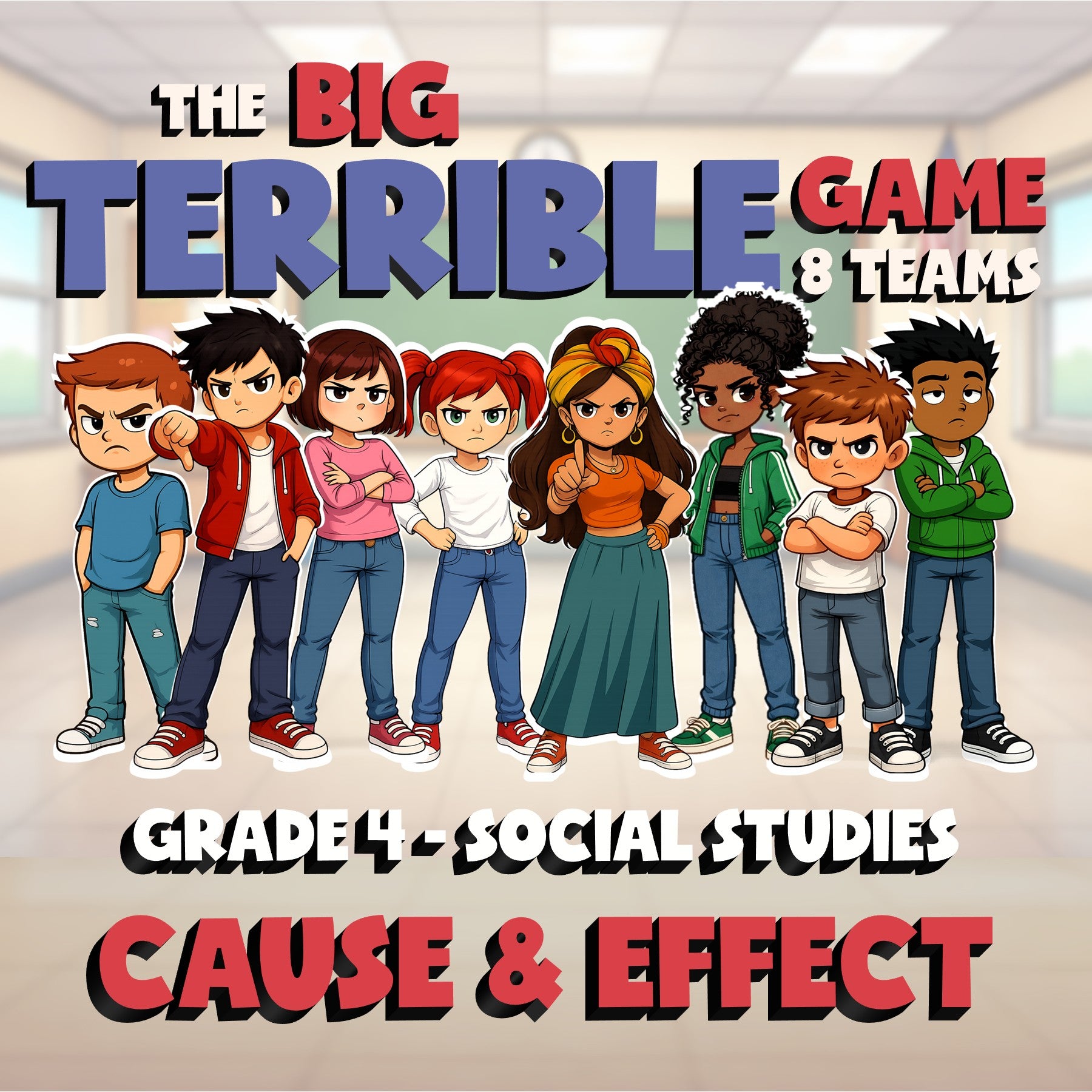Cause & Effect BIG TERRIBLE GAME - No Prep Grade 4 Socials Review Activity
