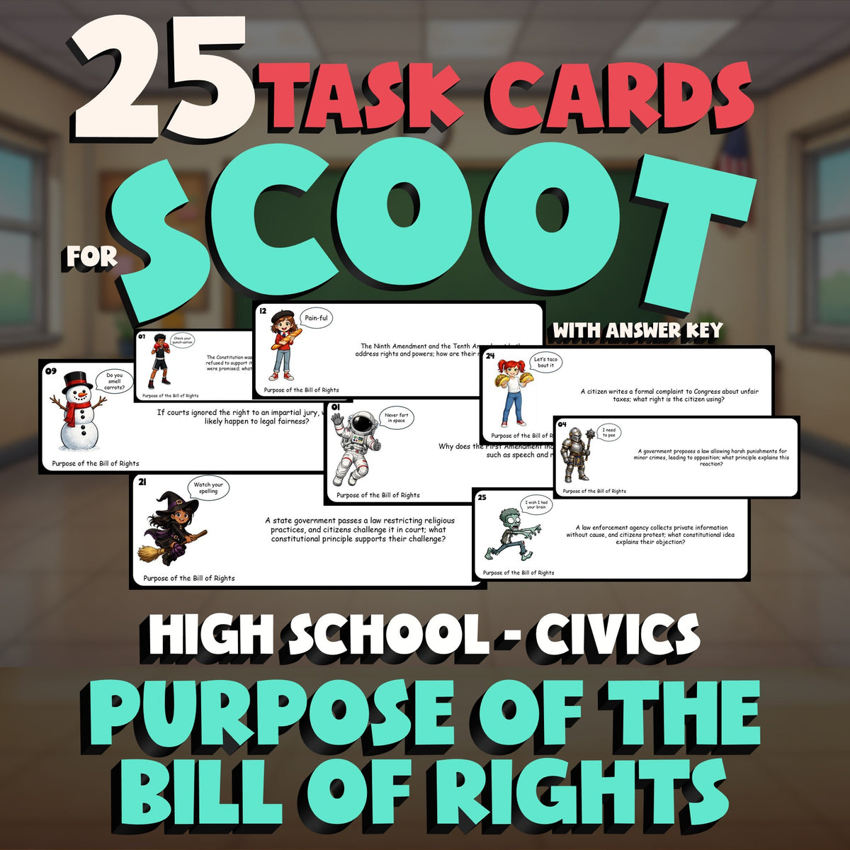 Purpose of the Bill of Rights SCOOT TASK CARDS Civics Game - No Prep Review