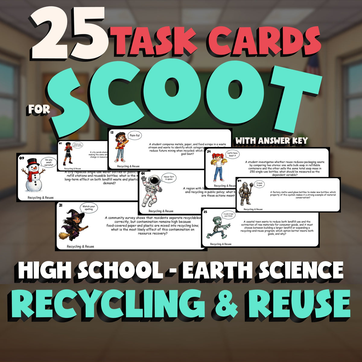 Recycling & Reuse SCOOT TASK CARDS Game - No Prep Earth Science Review Activity