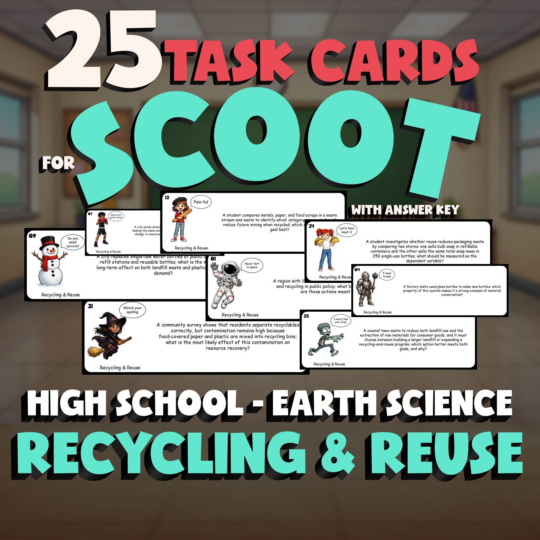 Recycling & Reuse SCOOT TASK CARDS Game - No Prep Earth Science Review Activity
