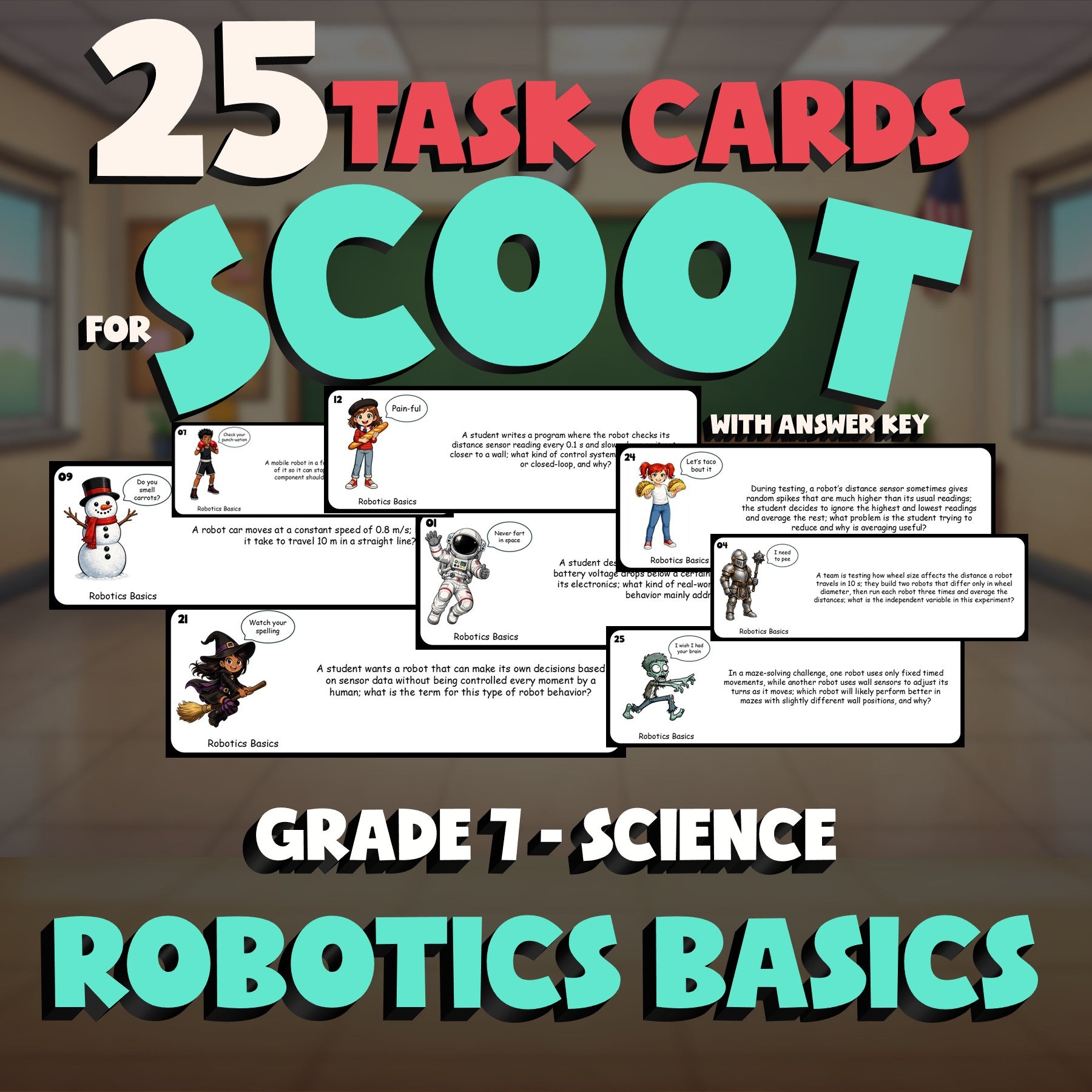 Robotics Basics SCOOT TASK CARDS Science Game - No Prep Grade 7 Review Activity