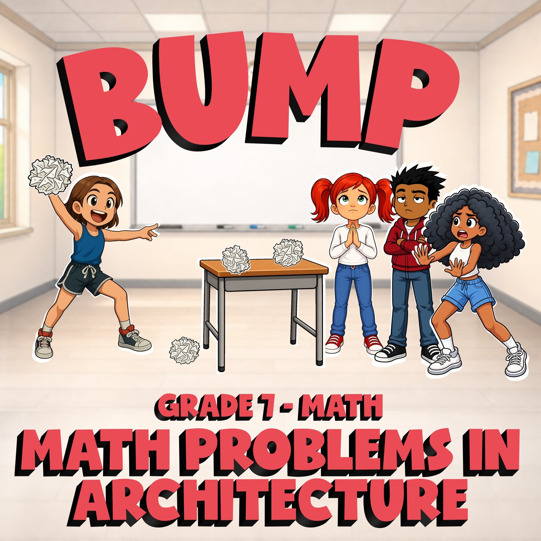 Math Problems in Architecture BUMP Math Game - No Prep Grade 7 Review Activity
