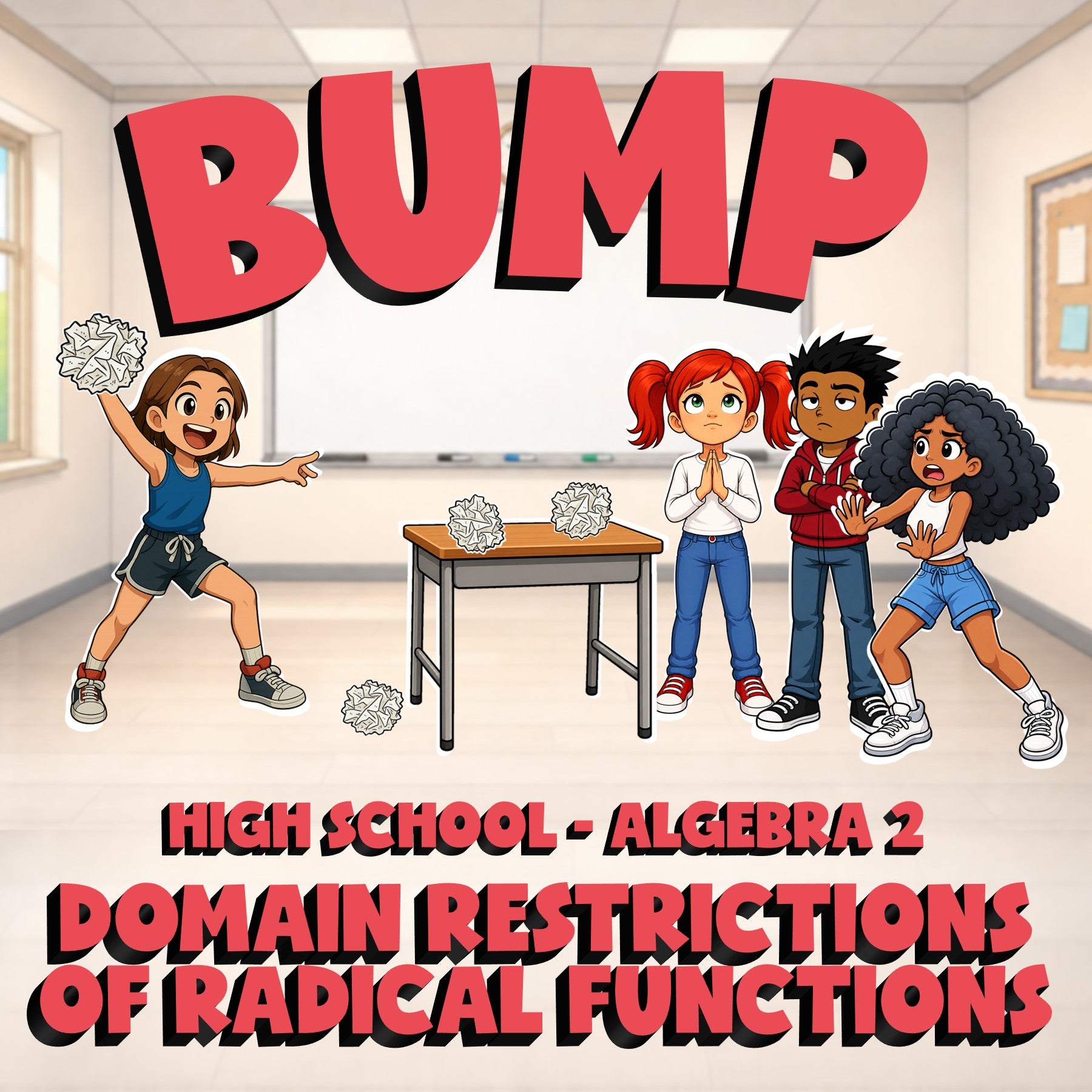 Domain Restrictions of Radical Functions BUMP Math Game - No Prep Algebra 2