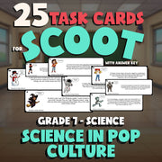 Science in Pop Culture SCOOT TASK CARDS Science Game - No Prep Grade 7 Review